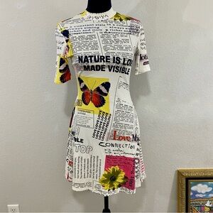 NWT Desigual Short Newspaper Skater Dress, Size Medium, Viscose, Streetwear
